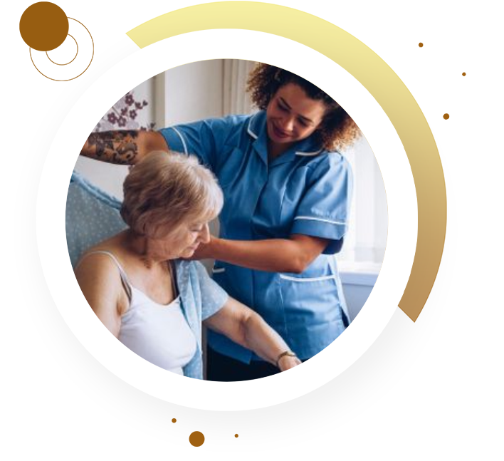 A nurse is helping an elderly woman with her hair.